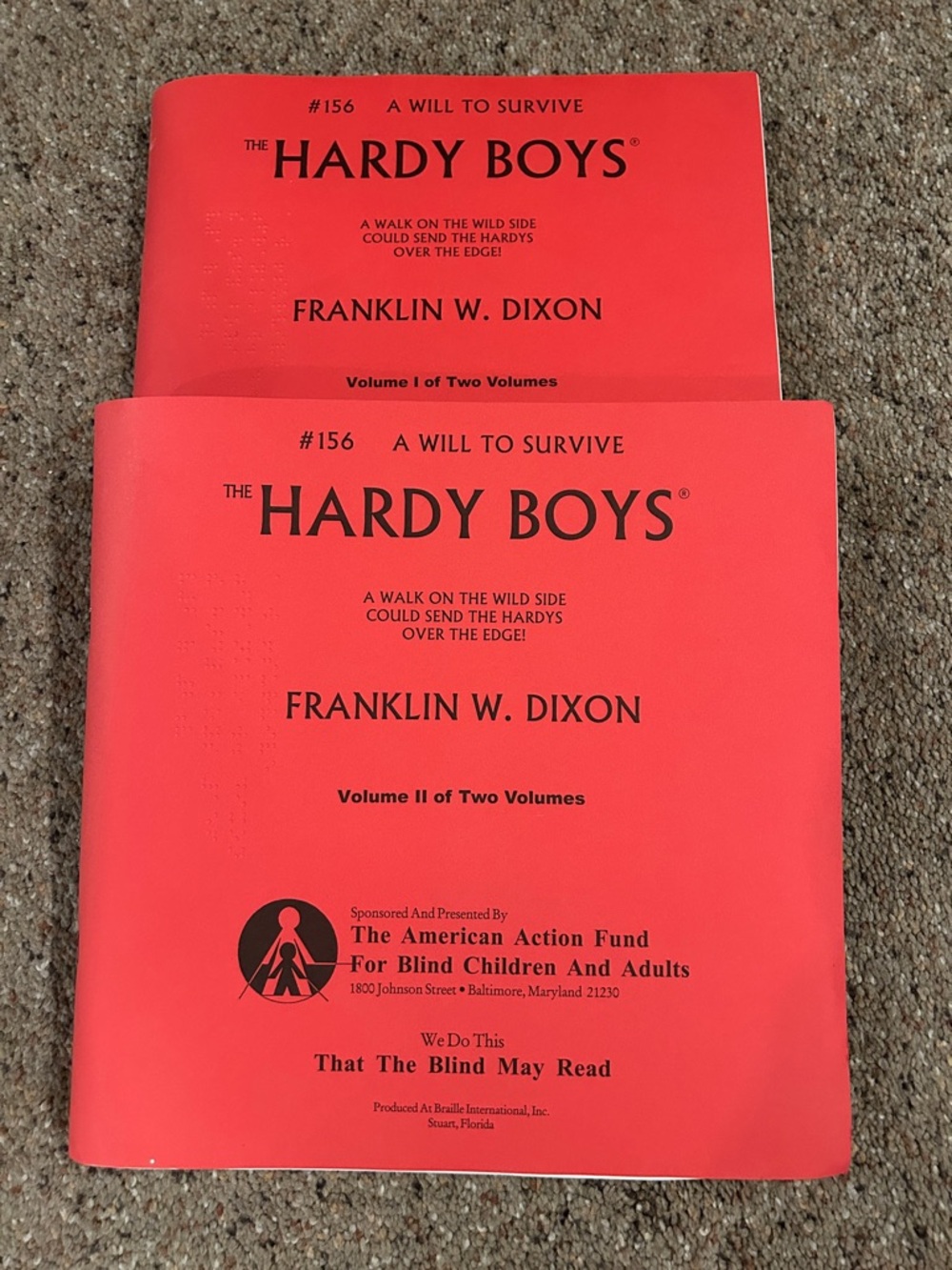 Hardy Boys Braille Edition! Rare! A will to survive in 2 volumes #156. Mint!!